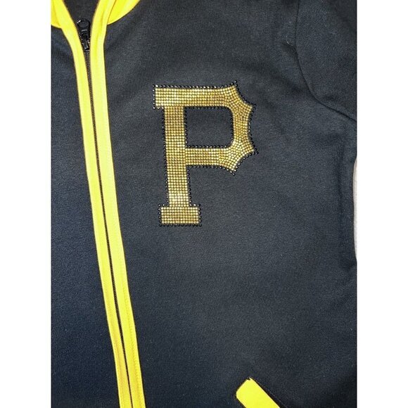 Pittsburgh PIRATES Womens Black Full Zipper Hoodie Jacket Bejeweled Logo - Picture 5 of 10